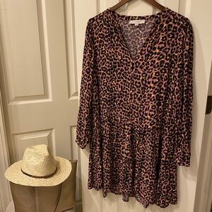 LOFT Vibrant Leopard Print Dress EUC